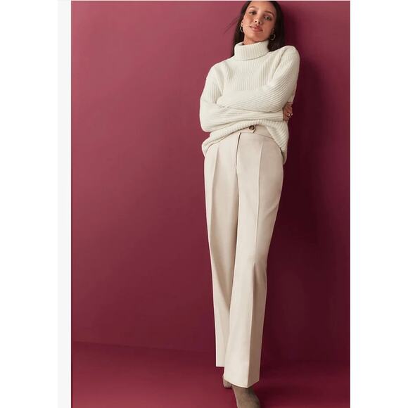 Classic Tailored Ann Taylor Straight Leg High-Rise Pleated Pants Cream SZ 14 NWT - Picture 2 of 10